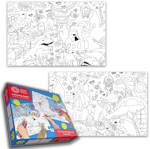 Natural History Museum Colouring Jigsaw Set – 2 x 100 Piece Puzzles with 6 Colouring Pencils – Fun & Educational Activity for Kids