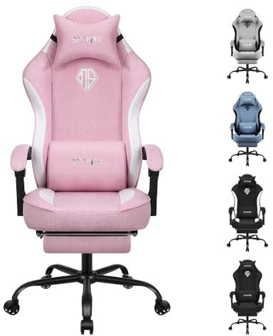 Fabric Gaming Chair for Adults, PC Computer Chairs with Footrest, Ergonomic Video Game Chair-Backrest and Seat Height Adjustable Swivel Task Chair for Adults with Lumbar Support, Up to 150Kg