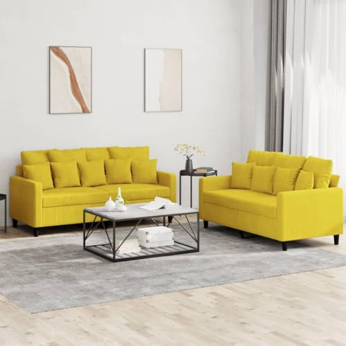 Homgoday 2-TLG. Sofagarnitur mit Kissen Wohnzimmersofa Sofa Couch mit Rückenlehne Loungesofa Gästesofa Couchgarnitur Modern Sitzmöbel für Wohnzimmer Büro Schlafzimmer Gelb Samt