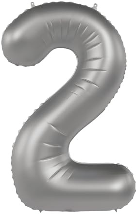 Folat 10472 Zahlen Luftballon Silber Folienballon Zahl 2 - Moonlight Silver - Satin Gloss - 86 cm - Party Deko Ballon für Kinder Geburtstag Jubiläum, zum Befüllen mit Helium geeignet