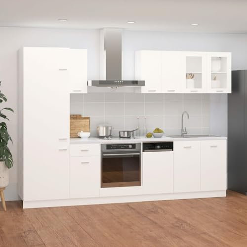 ShGaxin Juego de Muebles de Cocina 8 Piezas, Mueble Fregadero Cocina, Encimera Cocina, Cocinas Completas, Muebles De Cocina por Modulos, aglomerado Blanco