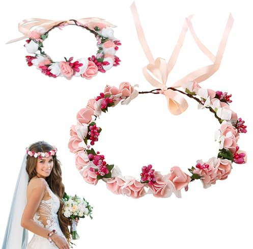 LDBKLGHJ Wunderschöner Haarreif mit Trockenblumen - Optimaler Haarkranz für Kommunion junger Damen - Blumenkranz Kopfschmuck - Oktoberfest Haarschmuck