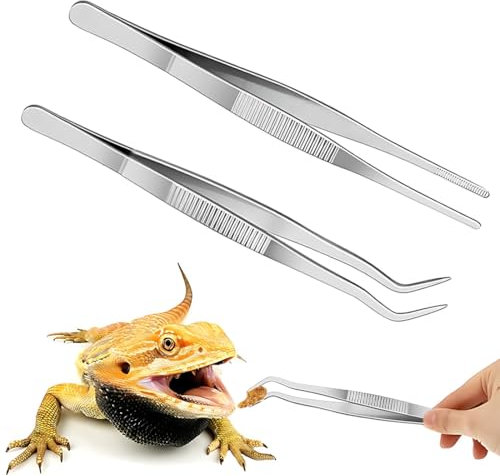 WHYCNJL 2 Pezzi 30cm Pinze per l'alimentazione dei Rettili, Extra Lunghe, in Acciaio Inox, con Punta in Gomma, Pinzette Dritte e Curve, Strumento per Terrario