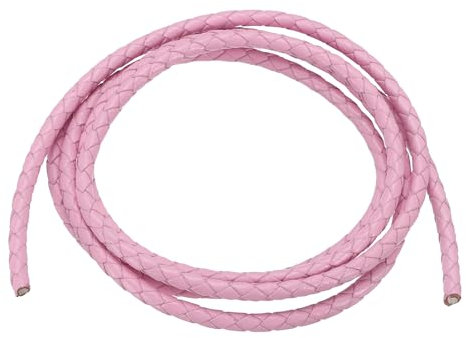 PATIKIL Cordon en Cuir tressé Rond, Cordon en Cuir tressé Rond de 4 mm pour la Fabrication de Bijoux, Colliers, Bracelets, Rose (1,1 Verges)