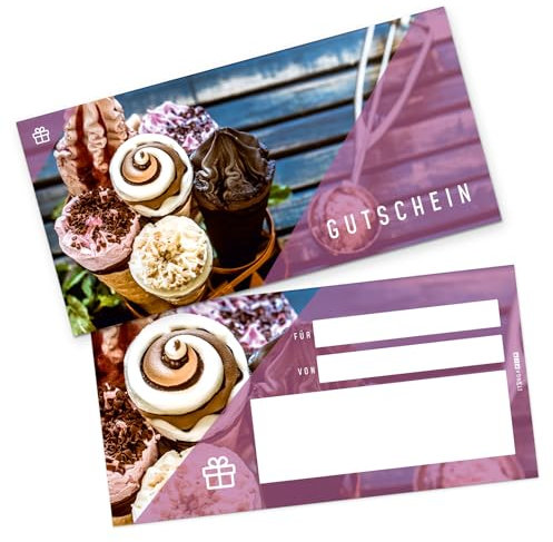 itenga Geschenkgutschein Eisgutschein Karte zum Ausfüllen I Geschenkkarte I Gutschein I 21x 10,5cm I Postkarte zum Ausfüllen