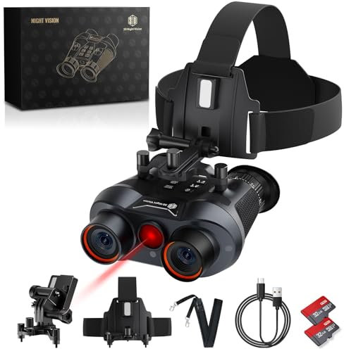 3D VR Night Vision Goggles,8K UHD Night Vision Binoculars for Adults, Auto Wake and Seamless 3D Integration Tech,Infrared Goggles, Rechargeable with 8K Photo & 4K Video,64GB TF Card Included
