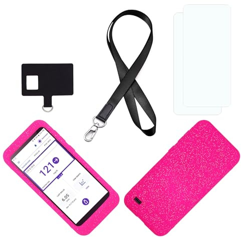 Étui en silicone premium de couleurs mixtes (comprend cordon + patch de cordon + protège-écran) pour récepteur Omnipod 5 (surveillance continue du glucose) (Glitter/HotPink)