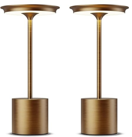 HYMZP Lámpara de Mesa LED Inalámbrica Recargable 6000mAh, 3 Modos de Luz, IP54, para Jardín, Restaurante, Interior y Exterior (2x Bronce)