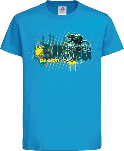 Baddery Fahrrad T-Shirt Kinder - Biking Passion - Mountainbike - Sportbekleidung Jungen & Mädchen - Outdoor Kleidung (Ocean Blue 146-152)