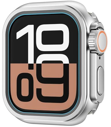 OBAEHH Funda de protección de Metal para Apple Watch 46mm 45mm 44mm funda protectora de marco para iWatch Series 10 9 8 7 6 5 SE cambiar a Ultra 2 49mm(Matte Silver,49mm)