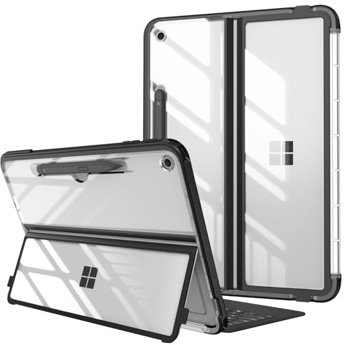 Fintie Hülle für Microsoft Surface Pro 12 Zoll (2025), Schwarz | Stoßfeste Folio-Schutzhülle mit Transparenter Rückschale, Kompatibel mit Type Cover-Tastatur
