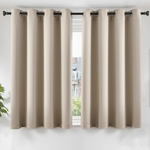TOPICK Blackout Living Room Darkening Curtains, W46 xL54, 2 Panels, Beige