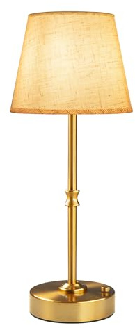 EppieBasic Rechargeable Table Lamp Cordless: Fast Charging & Long Lasting - 2700K Warm Light Vintage Gold Lamps for Women Housewife - Linen Shade