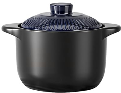 Olla de arroz de barro, cazuela de cerámica, olla de gres esmaltado resistente al calor, olla antiadherente, cacerola, cazuela negra for utensilios de cocina(2.5l)