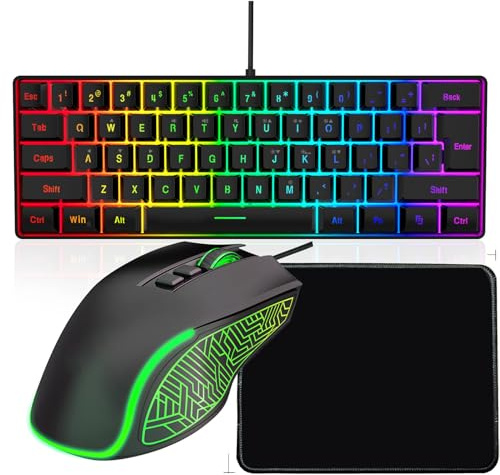 Lazmin112 RGB-Gaming-Tastatur und Maus-Kombination, Ergonomische Mechanische Tastatur mit Anpassbarer Hintergrundbeleuchtung, Hochpräzise Optisch, Inklusive Mauspad, für Gaming (schwarzes Set)