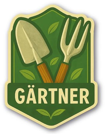 Gärtner Aufkleber mit Gartenwerkzeugen Schaufel und Forke grün beige vintage Jubiläum Icon | wetterfest Vinyl Sticker hoher Druck | Stickerfreaks | je 1x S, M, L, XL (Set)
