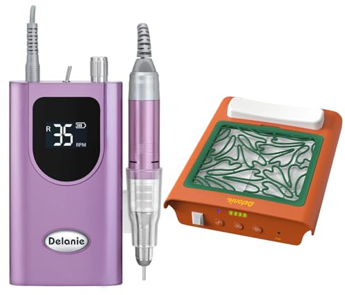 Delanie Ponceuse pour Ongles Professionnelle 35000RPM, lot avec Delanie Aspirateur Ongles Rechargeable Professionnel