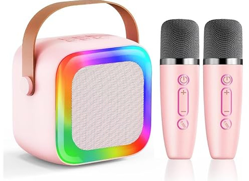 Mini machine de karaoké pour enfants, adolescents et adultes, machine de karaoké pour enfants avec 2 microphones sans fil et lumières LED, jouets pour fête, maison, cadeaux pour filles et garçons de 4
