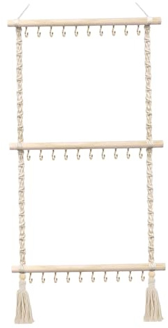 Hotainoys Organizzatore per gioielli da appendere, porta collane a 3 livelli con 30 ganci, portagioielli montato a parete con nappa per collane, bracciali, orecchini, porta