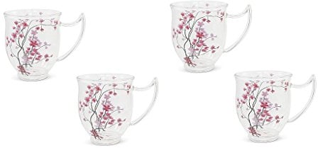 4er Teetassen, Becher, Glas, Cherry Blossom, 0,35L, transparent rosa, TeaLogic