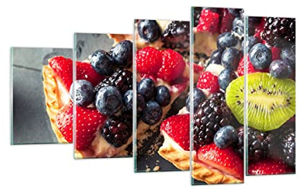 Mehrteilige Bilder auf Glas Kuchen Dessert Obst Erdbeere Glasbild 100x60cm Wandbilder Dekoration Wohnzimmer Schlafzimmer Küche Set 5 teilige Groß Wanddeko Wand Kunstdruck Art Modern GEG100x60-2871