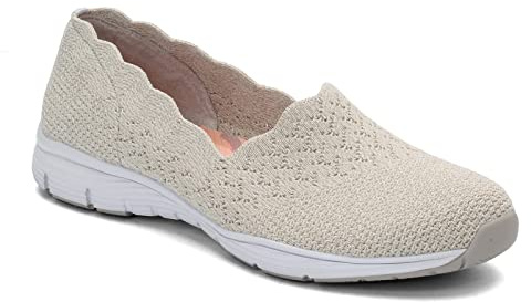 Skechers Women's Seager - Stat - Scalloped Collar, Engineered Skech-Knit Slip-on - Classic Fit, White, 5 UK