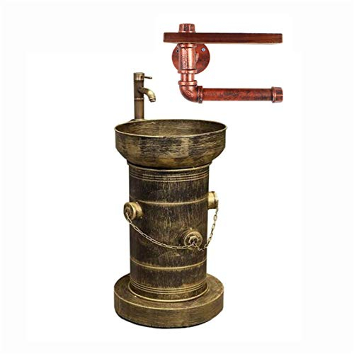 Lavabo, Iron Art, Lavabo de salle de bain de style industriel Loft de haute qualité avec porte-papier de toilette (Couleur : Bronze)