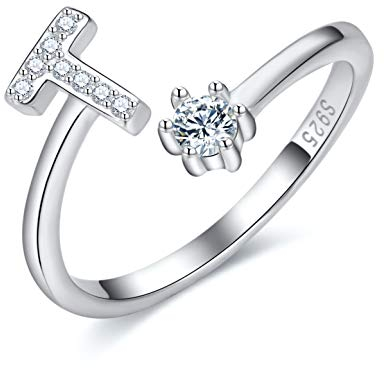 CRYSLOVE Damen Mädchen Buchstabe Ring 925 Sterling Silber Offener Verstellbare Initiale Alphabet A-Z Ringe Schmuck mit Geschenkbox