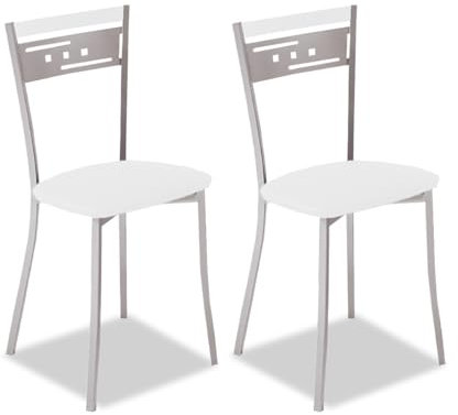 ASTIMESA Dos Sillas de Cocina Metálica Respaldo y Asiento Blanco