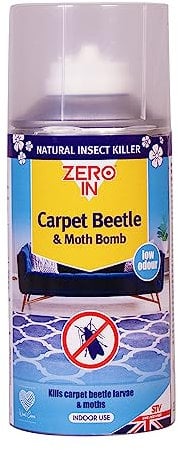 Zero In Carpet Beetle & Moth Killer Bomb - 150 ml One-Shot Aerosol Rapid-Action Knockdown Insecticidal Bomb for Carpet Beetles and Moths Prevents Allergies
