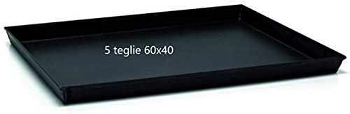 G.T. INOX Set 5 teglie rettangolari in ferro blu - blurex - 60x40 bordi svasati h. 3 cm - ideali per pizza e focaccia