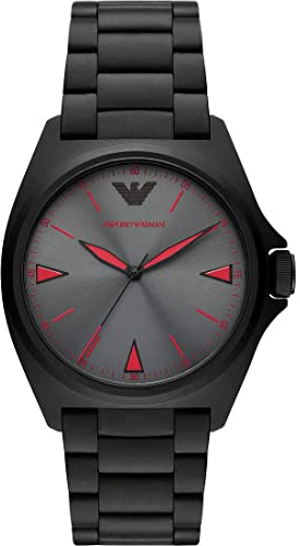 Emporio Armani Herrenuhr, Dreizeigeruhrwerk, 40mm Schwarzes Edelstahlgehäuse mit Edelstahlarmband, AR11393