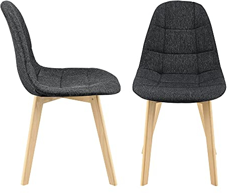 [en.casa] Set de 2 Sillas de Diseño Kopparberg 86 x 53 x 47 cm Sillas de Comedor Cocina Salón Asiento Tapizado Cómodo para Oficina Patas de Haya Negro