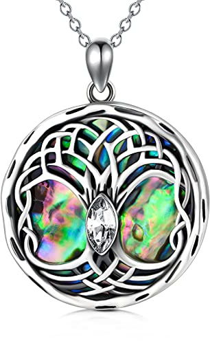 AOBOCO Celtic Tree of Life Necklace Sterling Silver Family Tree Pendant Necklace, Birthday Jewellery Gifts for Women Her (White)