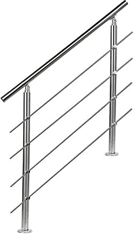 EINFEBEN Barandilla de acero inoxidable de 120 cm con 4 travesaños, diámetro de 42 mm, barandilla para balcones y jardines en interior y exterior