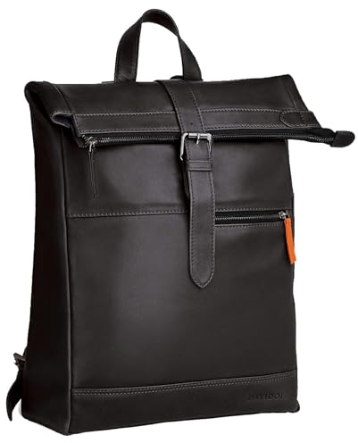 DAVIDOFF ESSENTIALS Herren Rucksack Schwarz – moderner Business Rucksack aus feinem Leder – hochwertiger Kurierrucksack mit Reißverschluss
