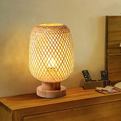 GUANSHAN Bambou Tissage Lampe de Table Petit Exquis Abat-Jour en Bambou Lampe de Chevet Style Japonais Veilleuse Lampe de Table Décorative pour Chambre, Salon, Style 2