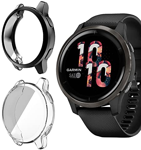 Niboow Funda [2-Piezas] Compatible con Garmin Venu 2, con Protector de Pantalla, Protección Completa Carcasa, TPU Flexible antirrayas Protectora para Garmin Venu 2-Negro+Claro