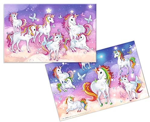HERMA 19692 Schreibtischunterlagen Kindergarten Einhorn, 3 Stück, abwischbare Kinder Schreibunterlagen aus Karton, 55 x 35 cm, beidseitiges Motiv Tischunterlagen Set für Mädchen & Jungen