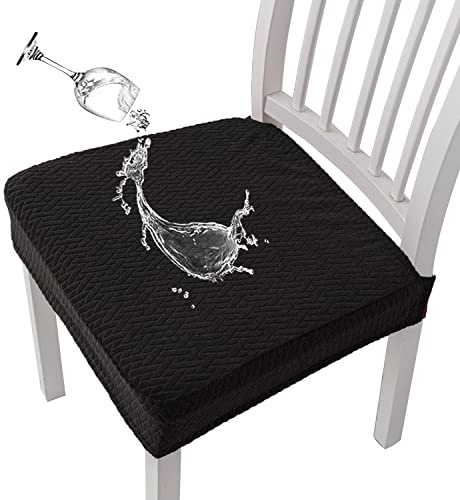 KELUINA Stretch Treillis Jacquard Housses de Siège de Chaise Imperméables pour Salle à Manger 1/2/4/6 PCS Chaises Couvre Chaises De Salle À Manger(Noir,4 Pcs)