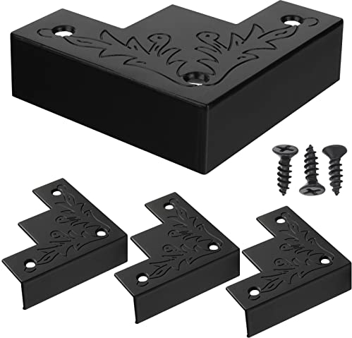 WEKBOSS 85MM Decorative Corner Brackets for Wood Furniture 4 Pack, Large Black Metal Corner Protector for Sliding Barn Door Table Desk Antirust Zinc Alloy Cover Guard with Screws