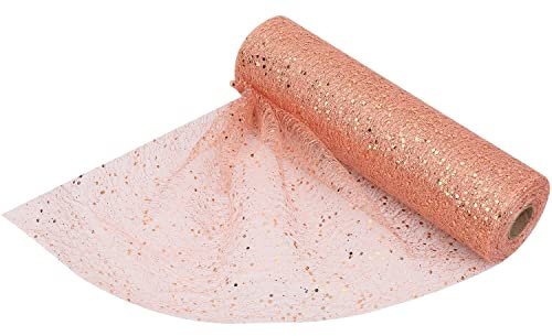 WedDecor 25m X 29cm Neve Puro Brillantini Lustrini Oro Rosa Rete,Rotolo Tulle Fascia Tessuto per Runner da Tavolo Fusciacche Matrimonio & Natale Decorazione,Sedia Cover Fiocchi Bomboniere Creazione