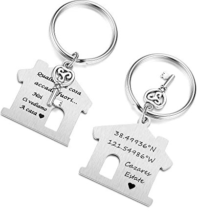 Zysta Portachaivi Coppia Incisione Noi Ci Vediamo a Casa in Acciaio Inox, Portachiavi Casa Nuova Personalizzate con Nome Casetta Carina, Porta Chiavi Prima Casa per Lui Lei