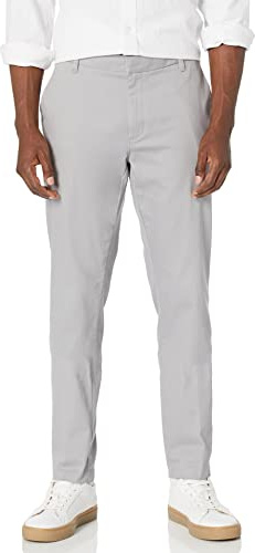 Amazon Essentials Pantalon chino extensible à coupe ajustée et infroissable, sans pinces Homme, Gris, 33W / 32L