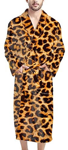 Dolyues Accappatoio per uomo grande e alto Kimono Robe caldo morbido indumenti da notte dopo la doccia spa doccia, Marrone Ghepardo Leopardo, L