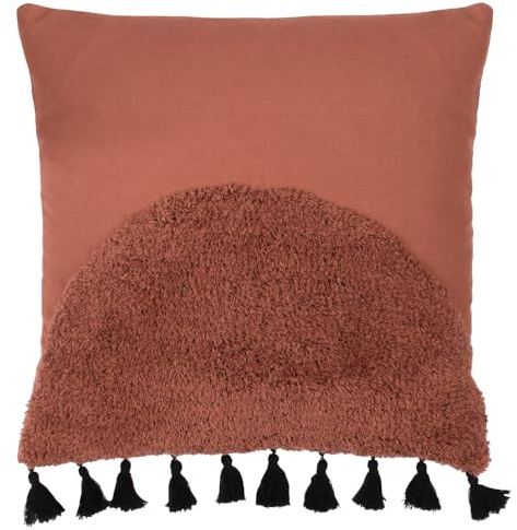 furn. Radian Polyester Filled Cushion – Textured Semi Circle Tufted Cotton Tassel Trim Decorative Pillow (Brick – 45x45cm)