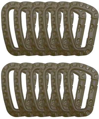 HOUSON 12 Stück Karabiner Kunststoff, D-Form Karabiner Kunststoff Plastik Karabinerhaken Karabiner Clip Set Khaki