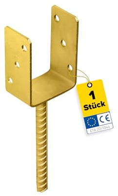 DMX U Pfostenträger 100x100 - Anker zum Einbetonieren - Pfostenanker | U profil - Pfostenträger zum einbetonieren - Stützenfuß für Zaunpfosten - Holzpfosten - Anker - Terrasse, - Carport Pavillon