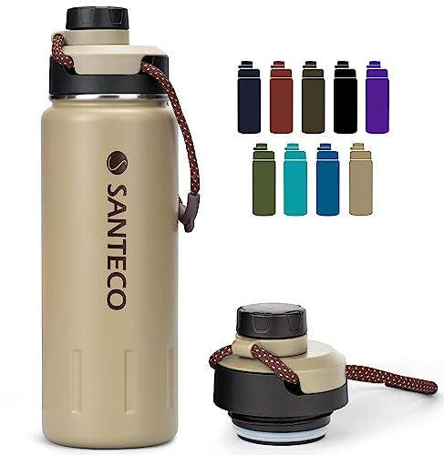 SANTECO Gourde Isotherme en Acier Inoxydable 500ml, 710ml - Bouteille Isotherme Étanche sans BPA - Gourde Inox Sport Ouverture Large - Bouteille d'eau pour Gym, Voyage, Enfant, Randonnée, Ice Coke