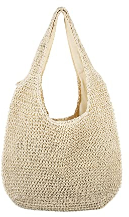 SUKUTU Femmes Grand Sac de Plage en Rotin de Paille Hobo Sacs à Main Poignée été Sac à Main en Paille tissé à la Main Intérieure